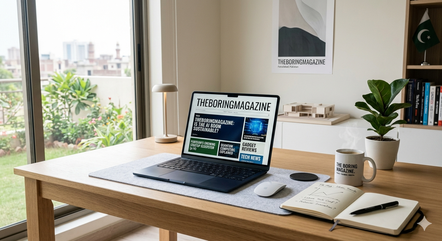 Clean workspace displaying tech theboringmagazine content on laptop screen with minimal desk setup -Globalblogz